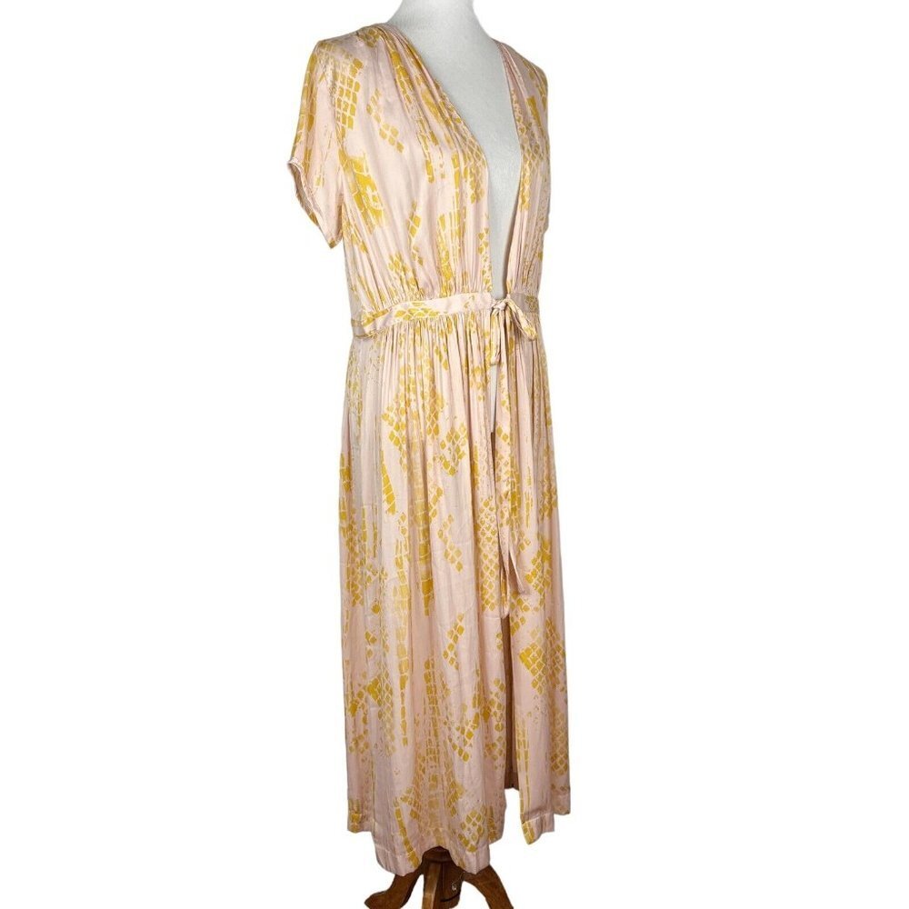 Free People Satin Kimono Duster Robe Top Womens Large Pink Long - Picture 3 of 13